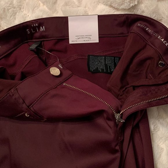 BNWT White House Black Market Burgundy Gleam Shine Dress Jeans Sz 00 - Picture 2 of 5